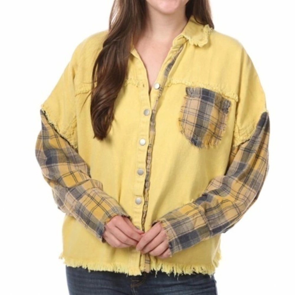 POL Flannel Plaid Buttoned Shacket (more of a kahki than yellow)